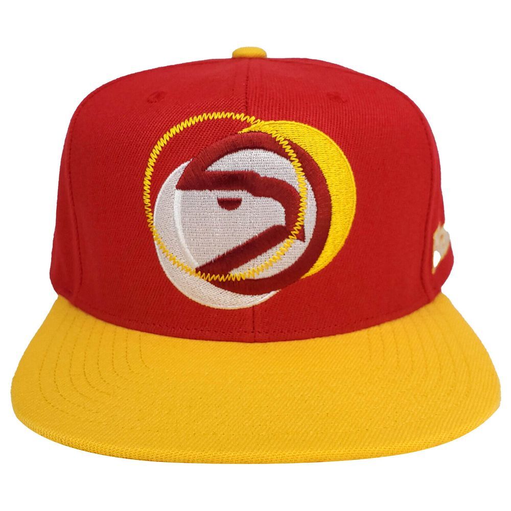 Atlanta Hawks Mitchell & Ness NBA Snapback Hat Cap Embroidery Art Red Yellow New